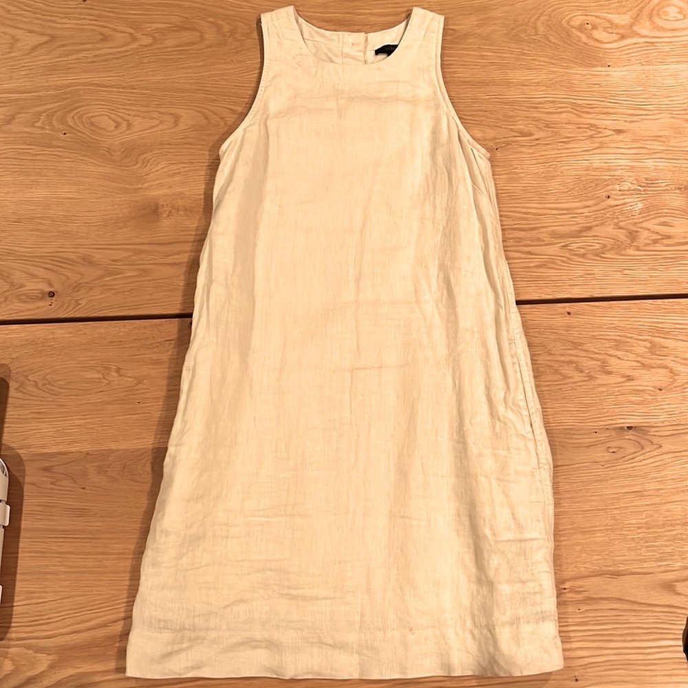 J.Crew Button-back shift dress in beauchamps linen in natural